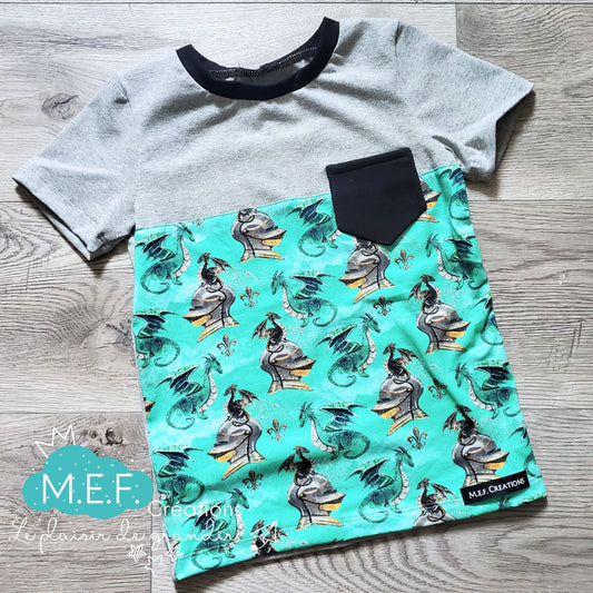 T-shirt garçon DÉCOUPE DROITE dragon vert  - LIQUIDATION - 5 à 7 ans