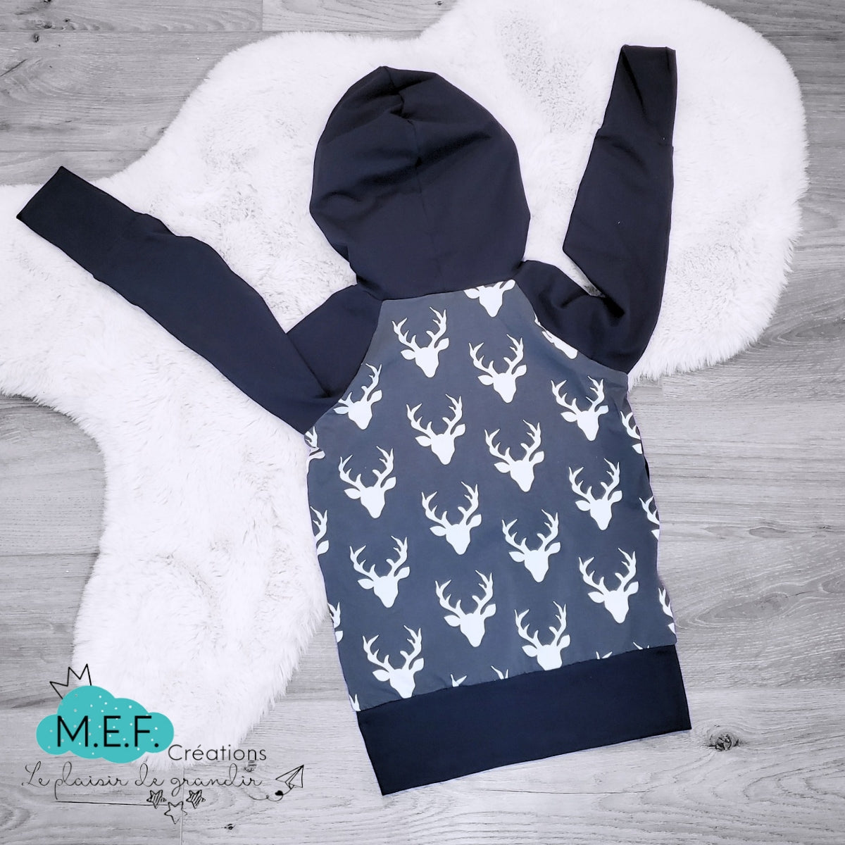 Hoodie cerf marine 5 à 7 ans, LIQUIDATION