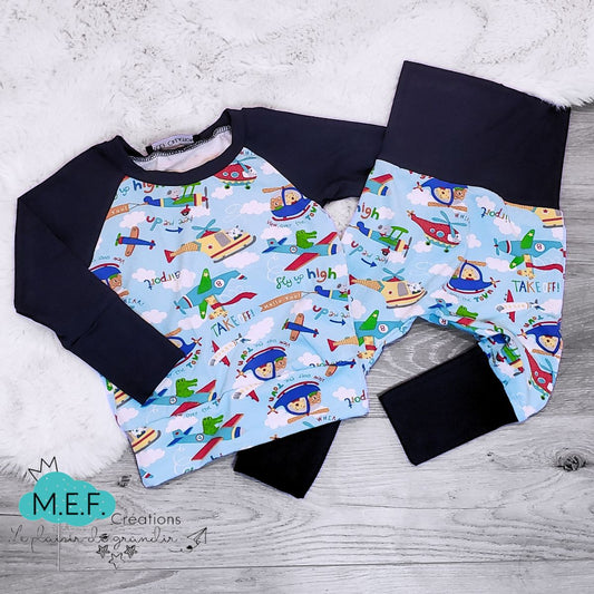 Ensemble bébé garçon avions, LIQUIDATION, 3 à 12 mois