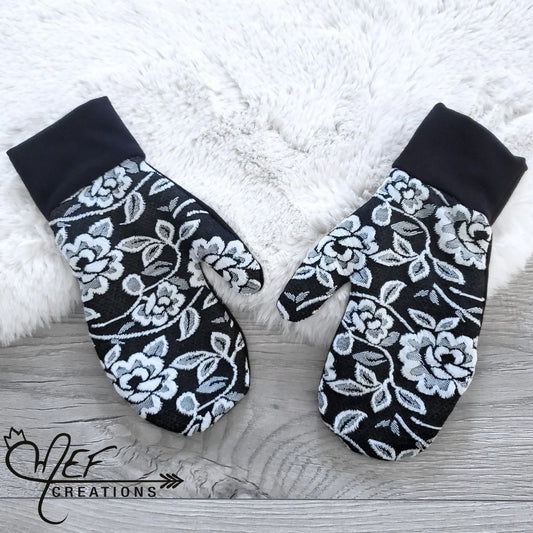 Mitaines femme motif jacquard noir et blanc M-L