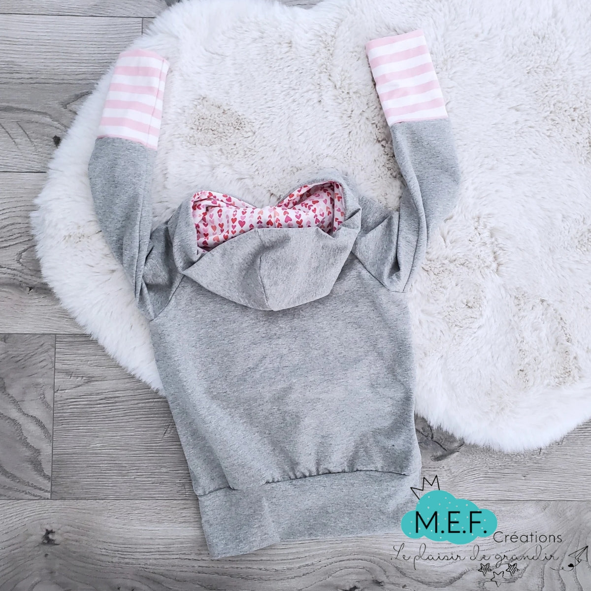 Hoodie fille coeur rose, Prêt-à-partir, 3 à 12 mois