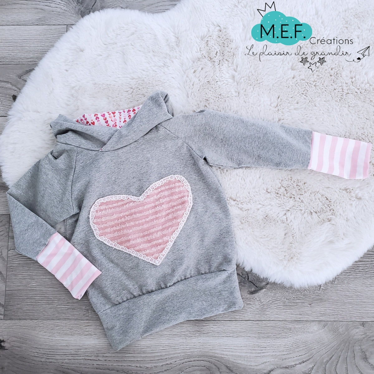 Hoodie fille coeur rose, Prêt-à-partir, 3 à 12 mois