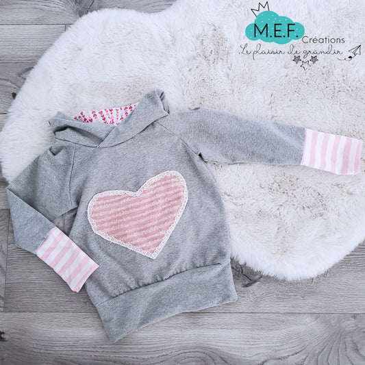 Hoodie fille coeur rose, Prêt-à-partir, 3 à 12 mois