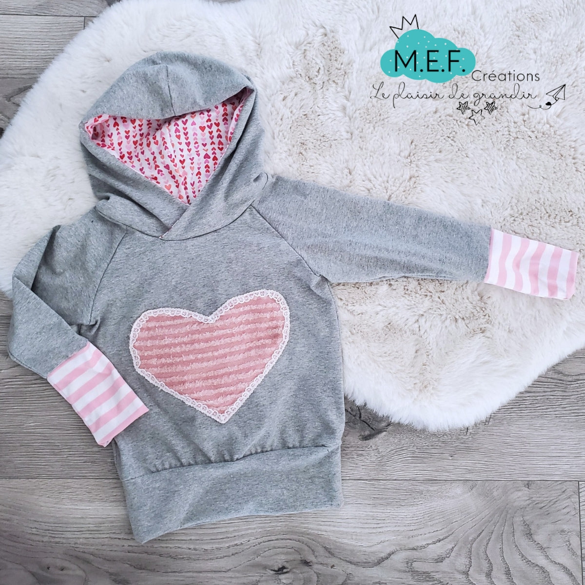 Hoodie fille coeur rose, Prêt-à-partir, 3 à 12 mois