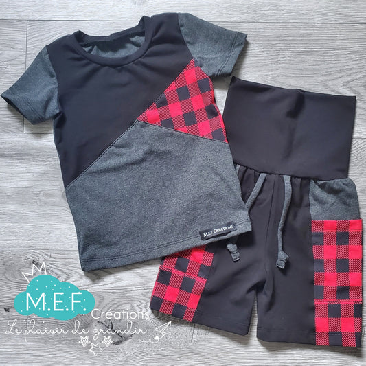 short garçon plage et t-shirt garçon carreauté, LIQUIDATION, 1 à 3 ans