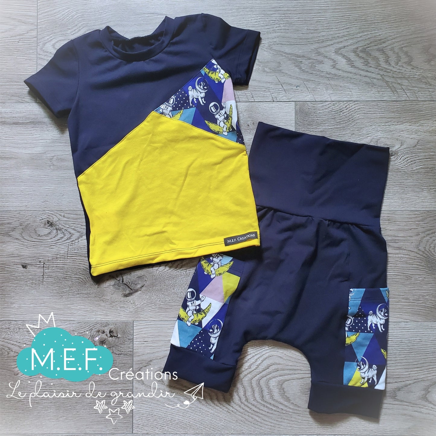Ensemble garçon été chien galaxie, LIQUIDATION, 3 à 5 ans