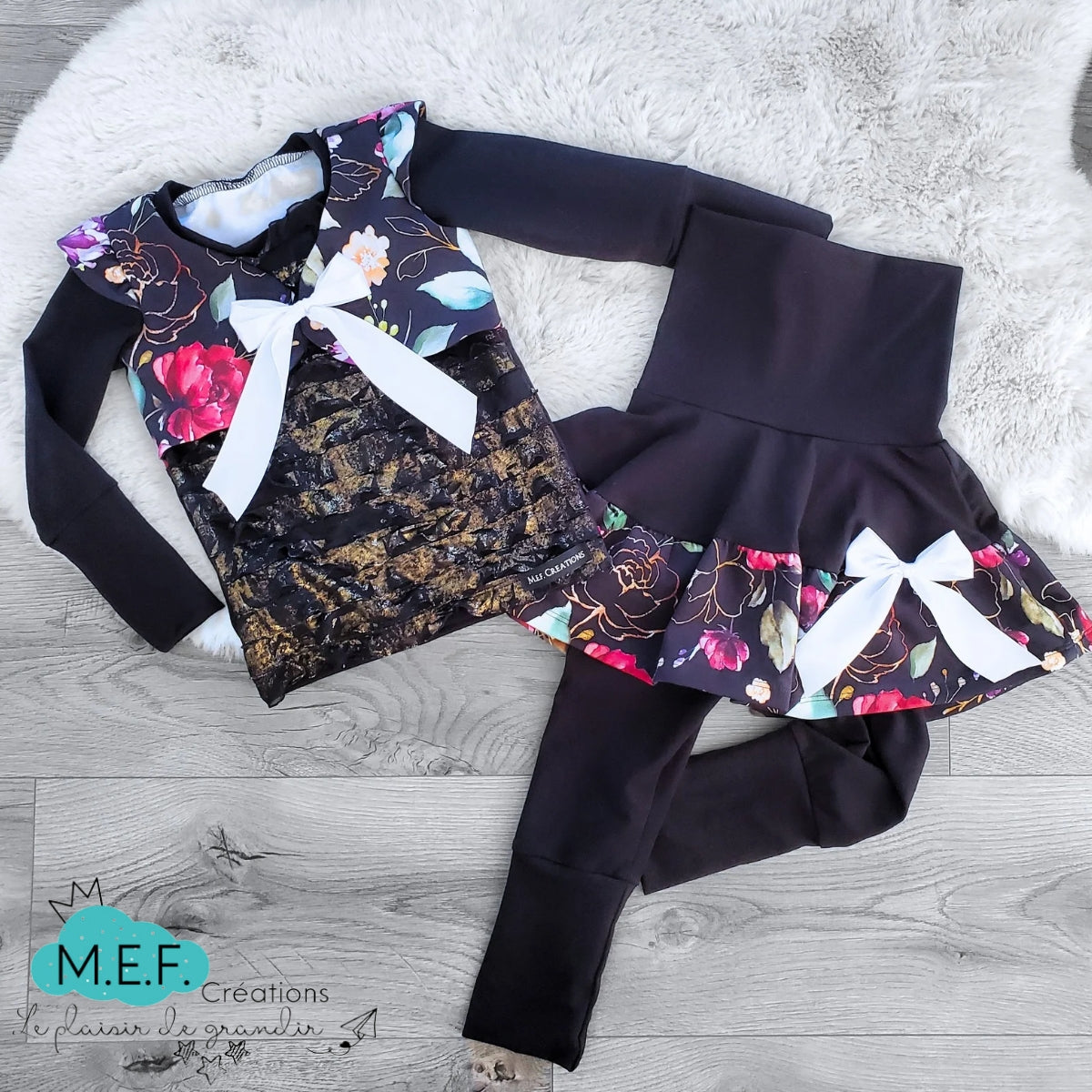 Jupe fillette legging intégré, fleuris ROUGE