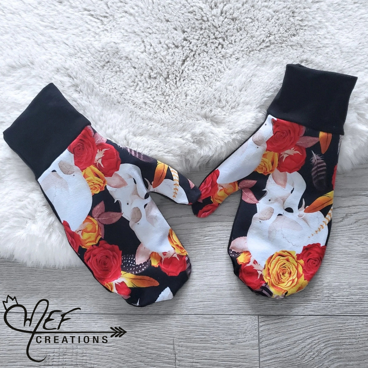 Mitaines femme crâne et fleuris rouges M-L