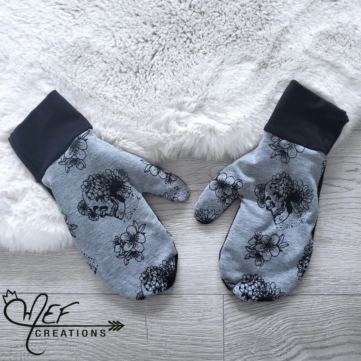 Mitaines femme motif crâne gris M-L