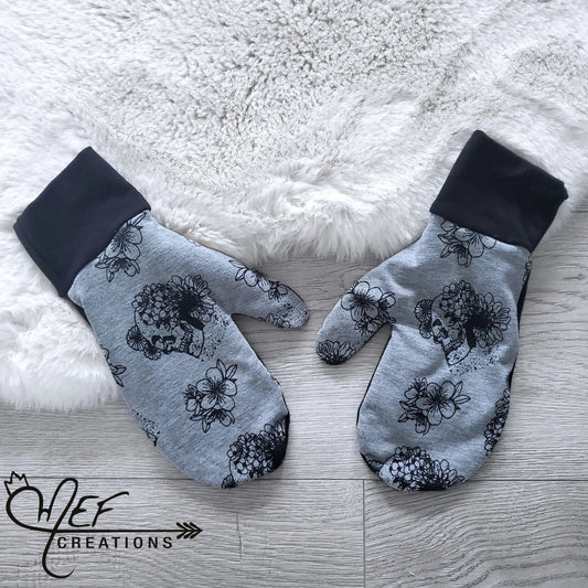 Mitaines femme motif crâne gris M-L