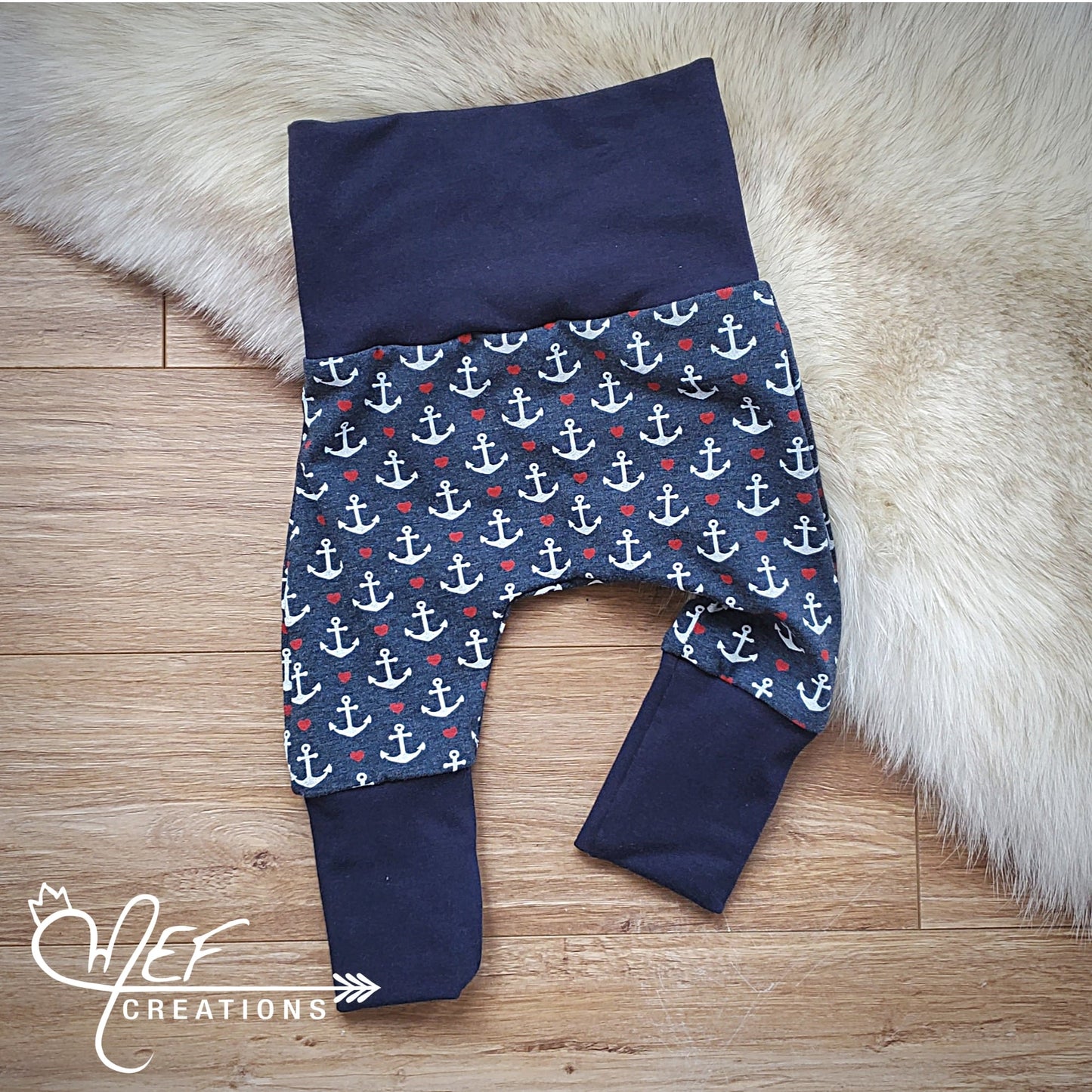 Pantalon fillette bébé ancres coeurs, 0 à 3 mois, LIQUIDATION