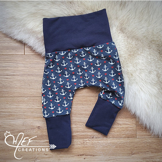 Pantalon fillette bébé ancres coeurs, 0 à 3 mois, LIQUIDATION