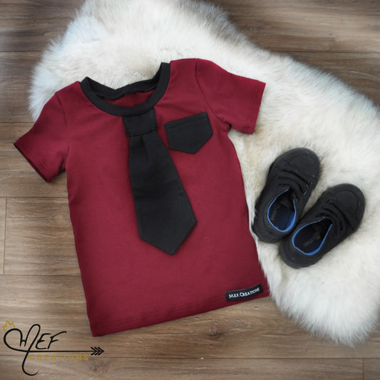 T-shirt garçon bourgogne à cravate