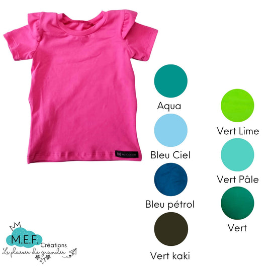 Chandail fillette à VOLANTS, 7 coloris froids