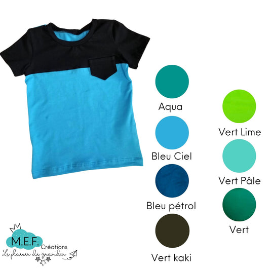 T-shirt unisexe découpe droite noire, 7 coloris froids