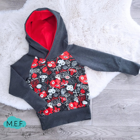Hoodie garçon tête de mort rouge