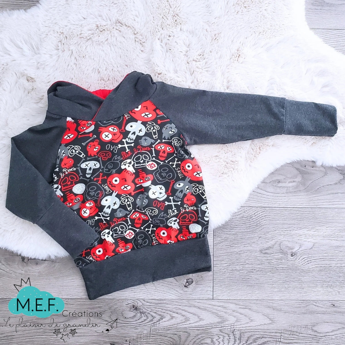 Hoodie garçon tête de mort rouge