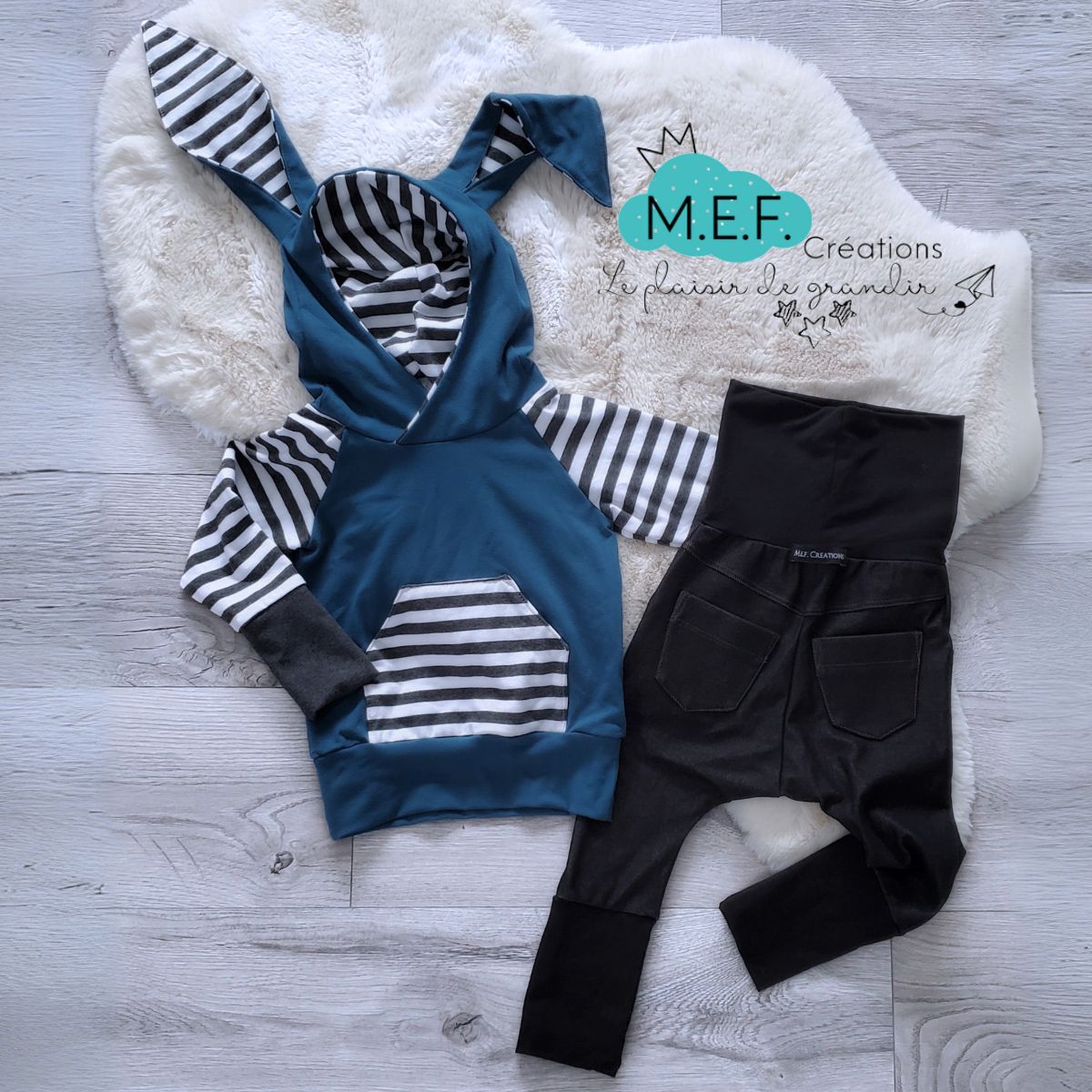 Hoodie lapin bleu pétrole