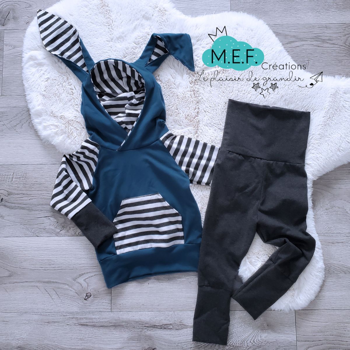 Hoodie lapin bleu pétrole