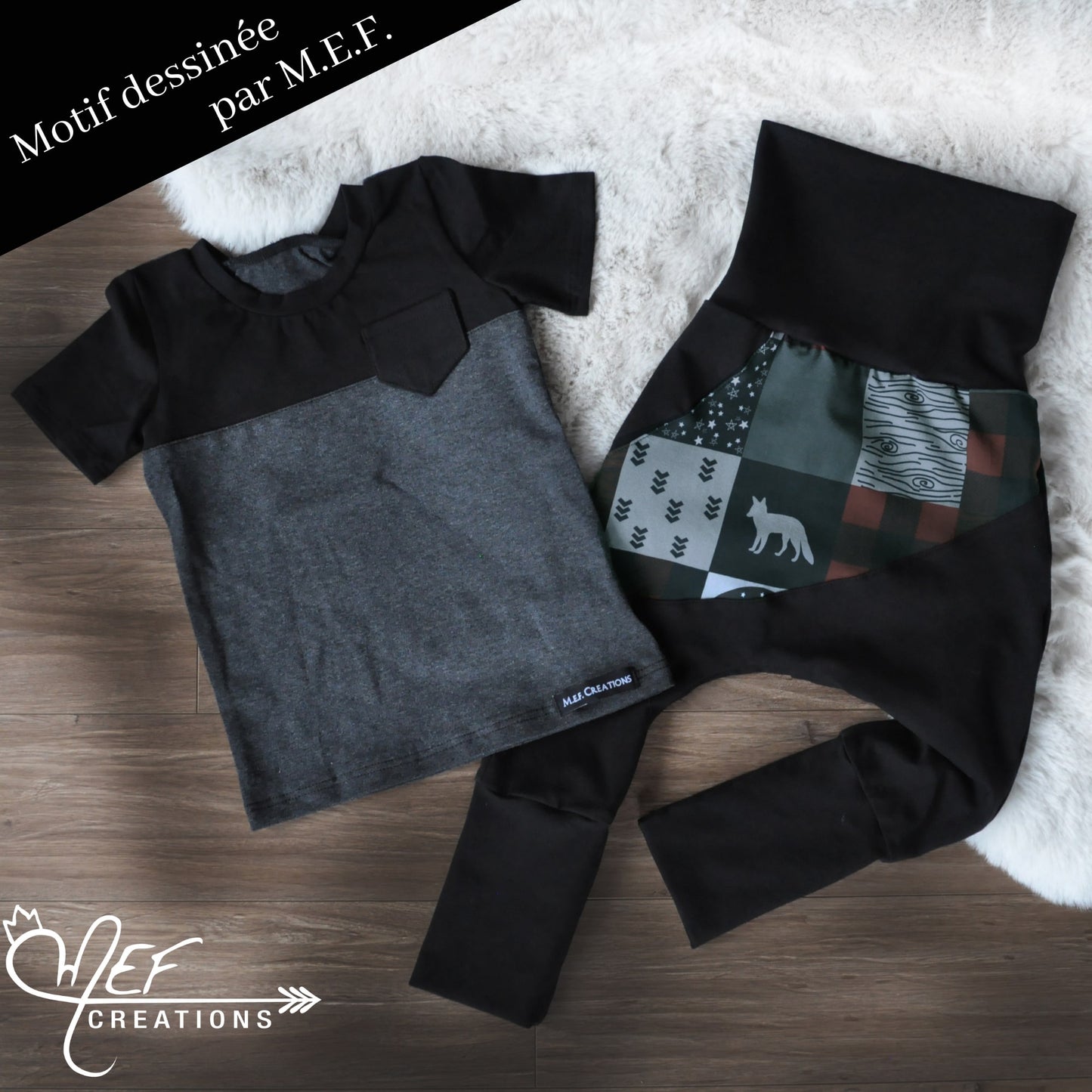 t-shirt anthracite et haut noir et pantalon asymétrique animaux forêt