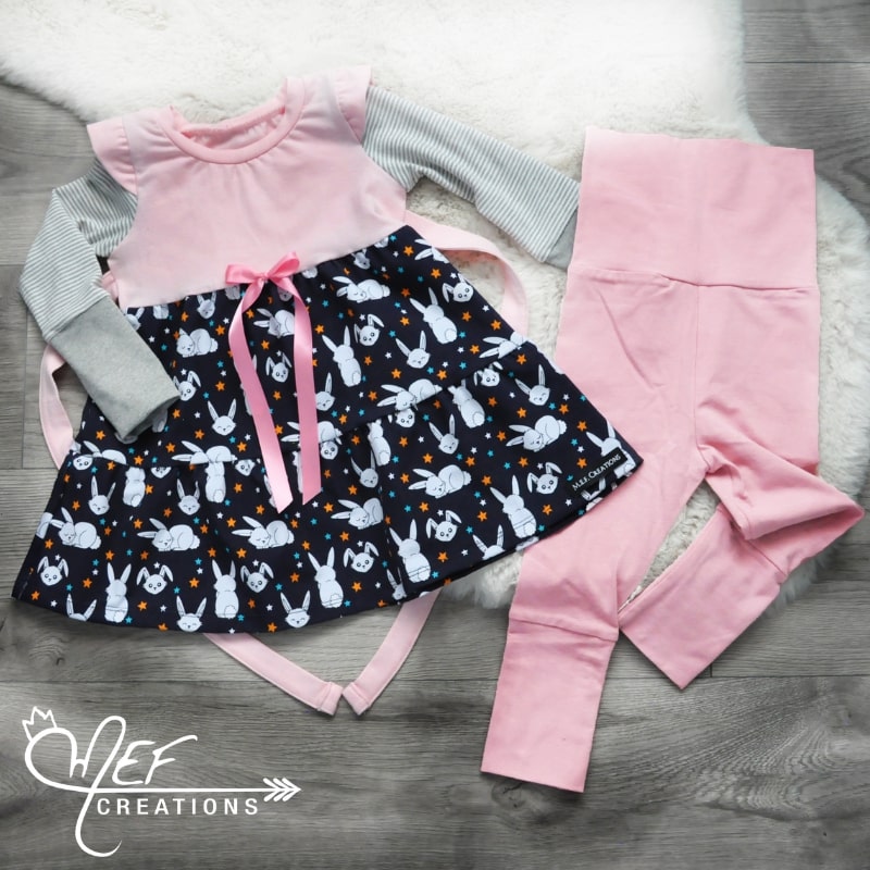 Robe fillette pâques, robe lapin avec legging rose pâle