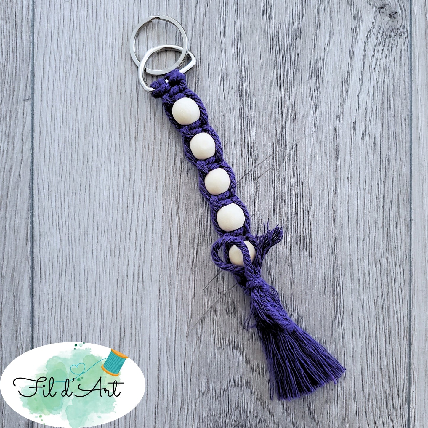 Porte-clés BILLES et macramé MAUVE par Alicia Forget de le fil d'art