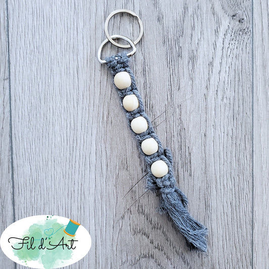 Porte-clés BILLES et macramé GRIS par Alicia Forget de le fil d'art