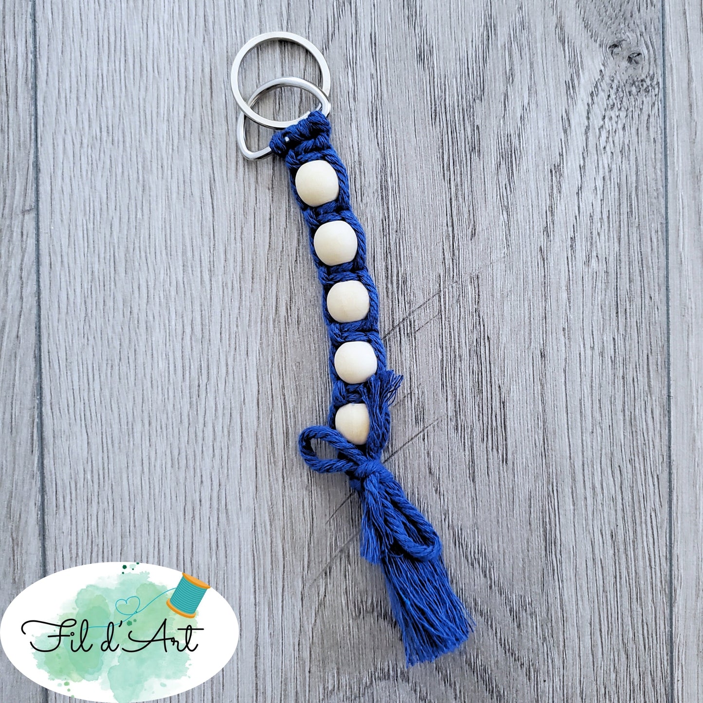 Porte-clés BILLES et macramé BLEU ROYAL par Alicia Forget de le fil d'art