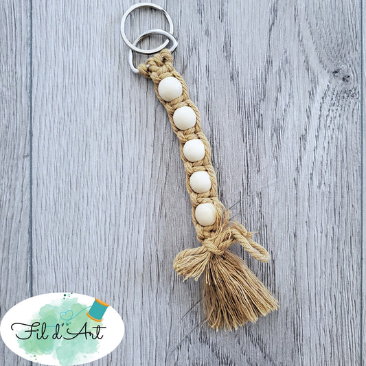 Porte-clés BILLES et macramé BEIGE par Alicia Forget de le fil d'art