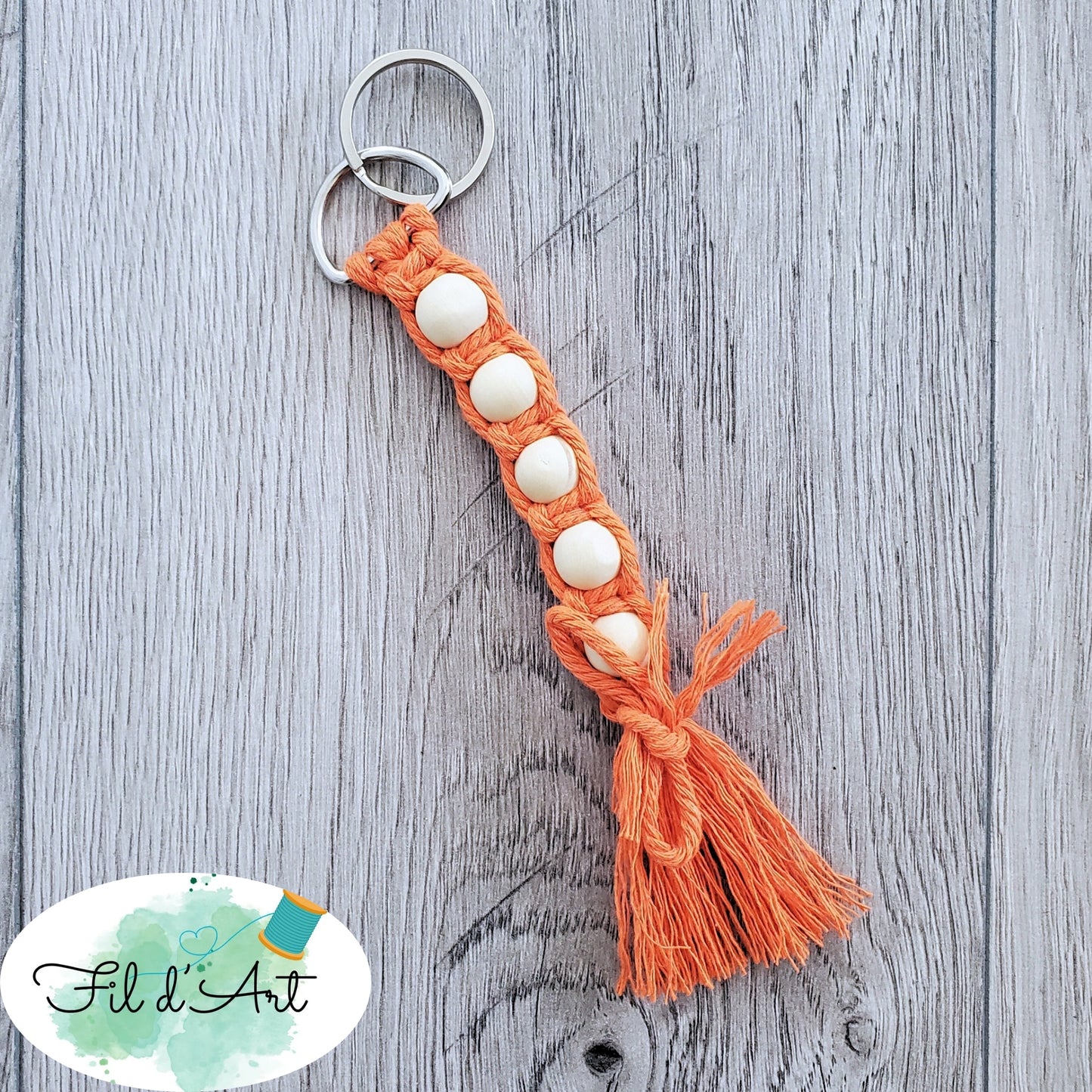 Porte-clés BILLES et macramé ORANGE par Alicia Forget de le fil d'art