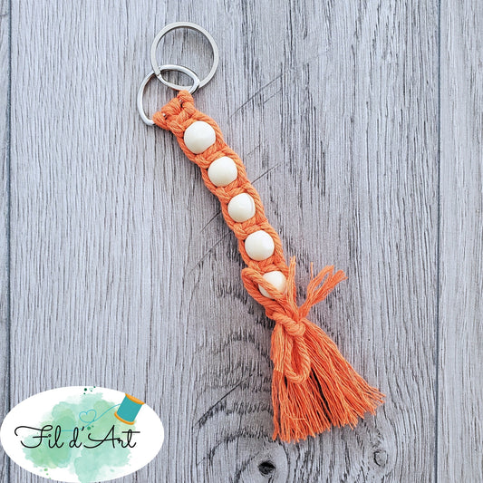 Porte-clés BILLES et macramé ORANGE par Alicia Forget de le fil d'art