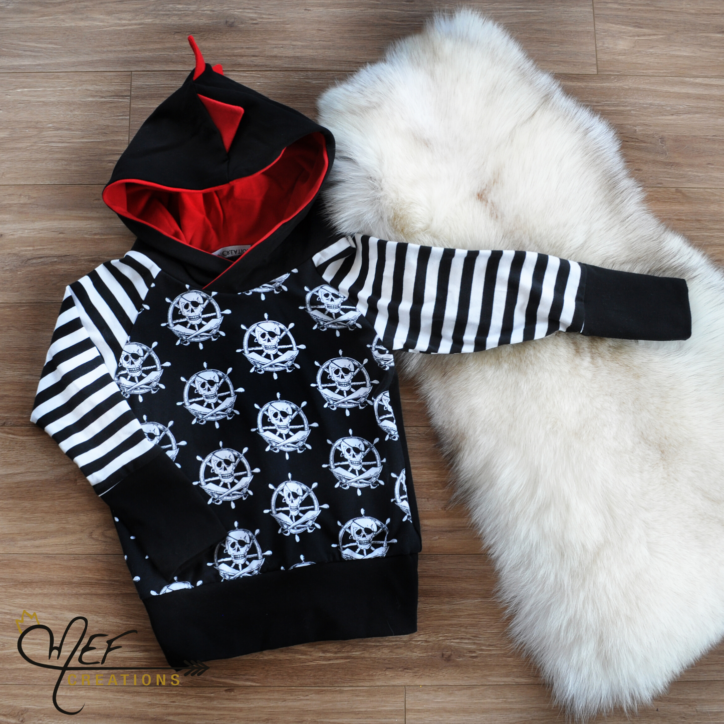 Hoodie skull barre rouge, PAP, 1 à 3 ans