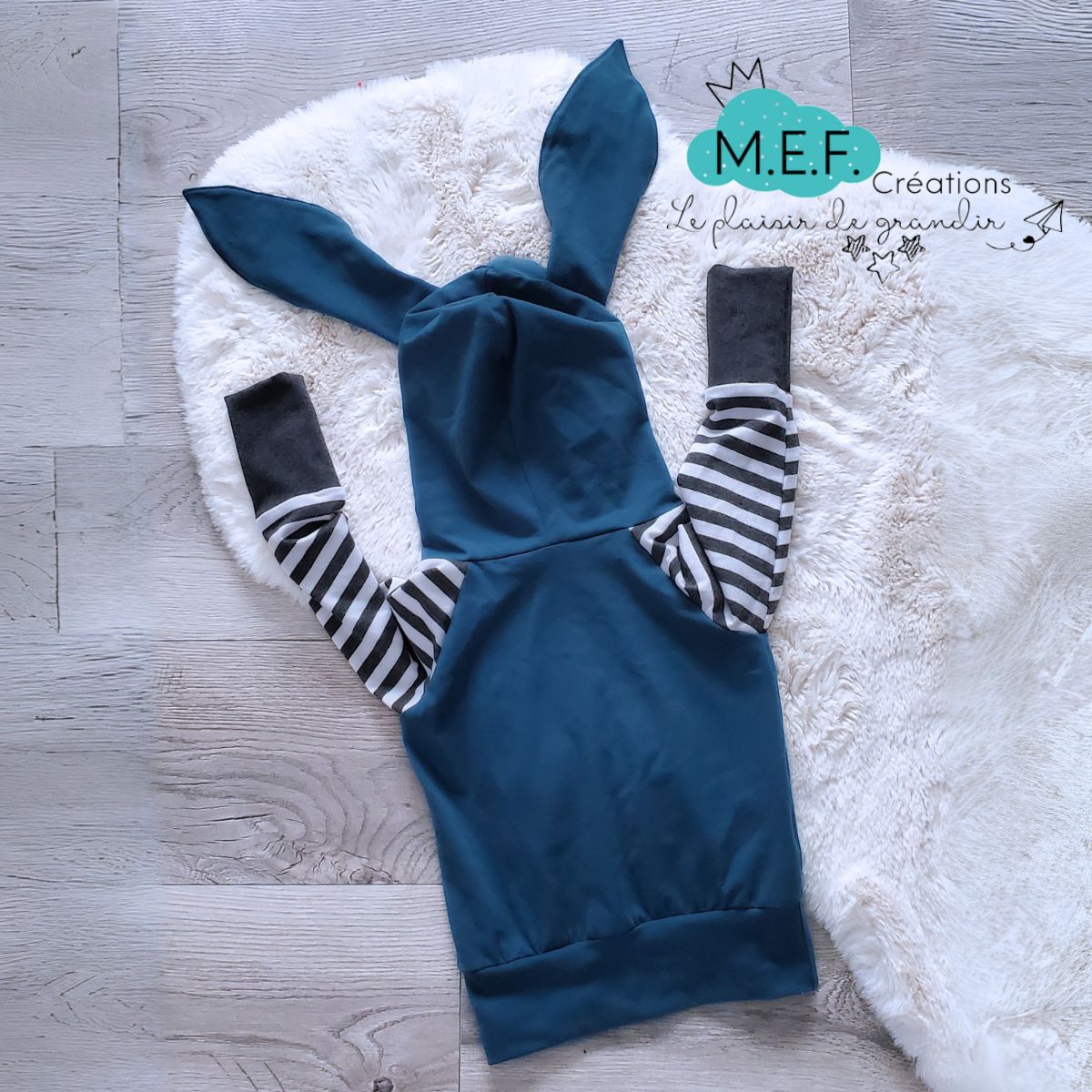 Hoodie lapin bleu pétrole