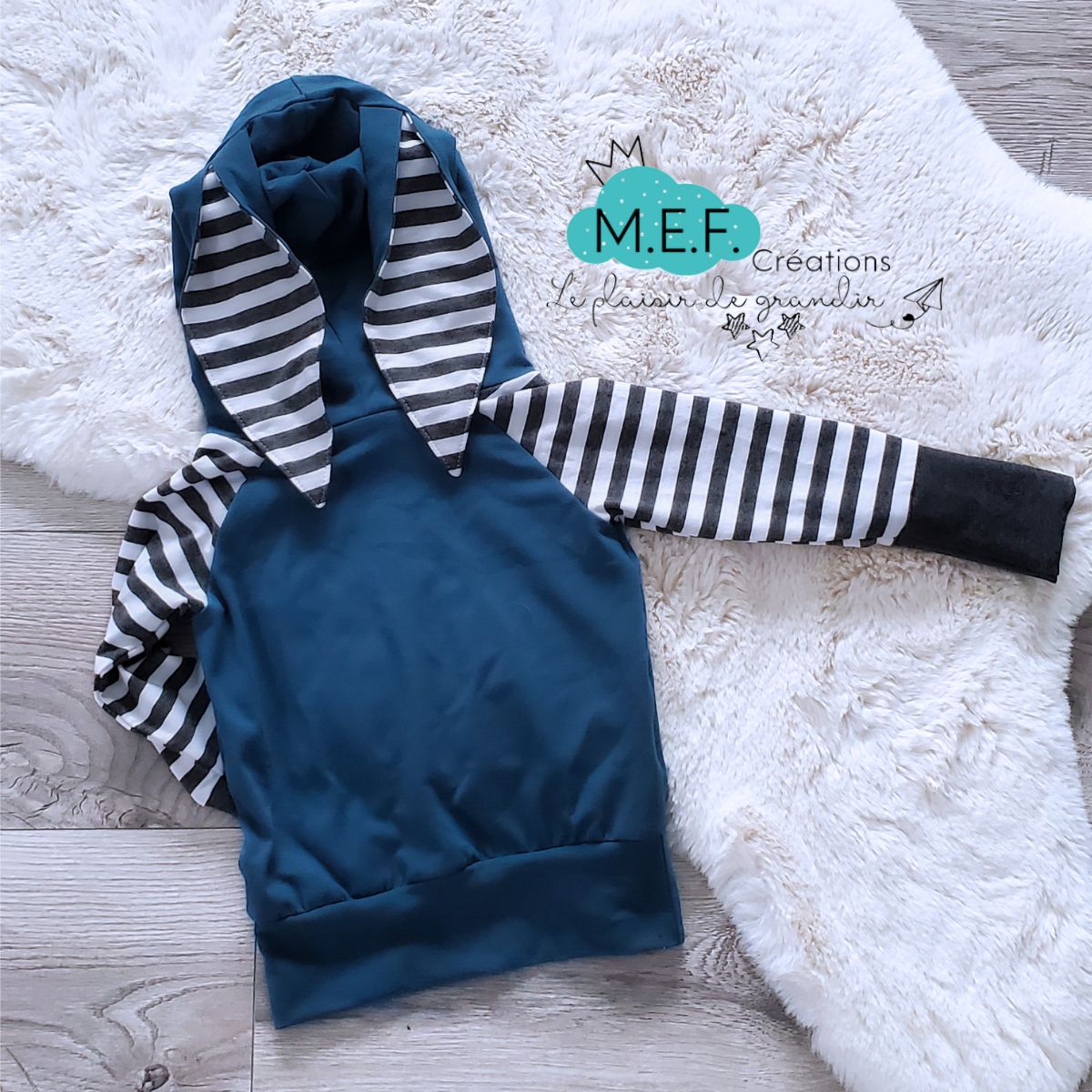 Hoodie lapin bleu pétrole