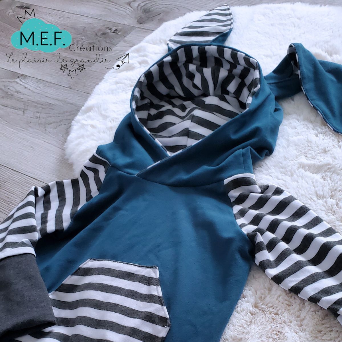 Hoodie lapin bleu pétrole