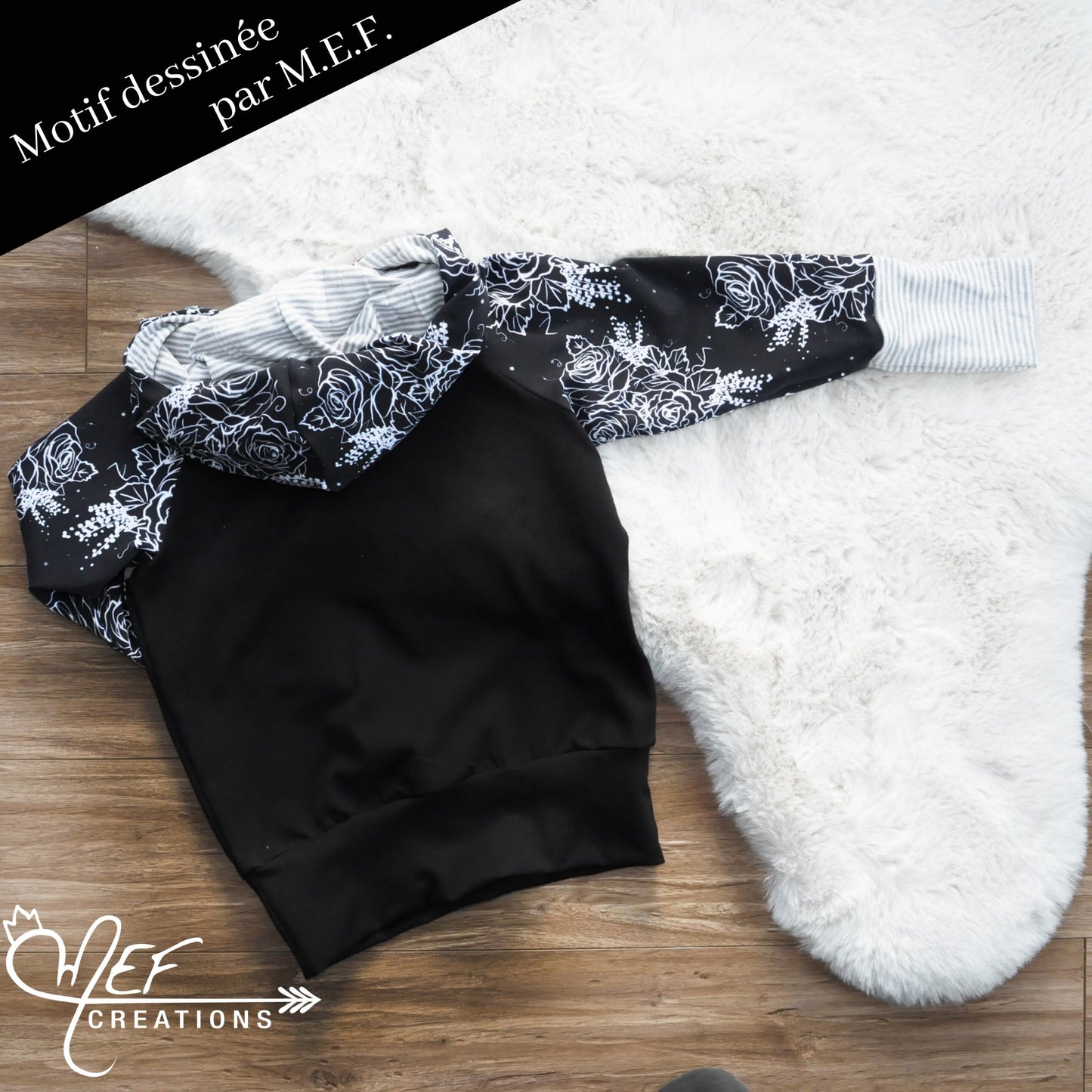 hoodie fillette fleuris MEF, LIQUIDATION, 1 à 3 ans