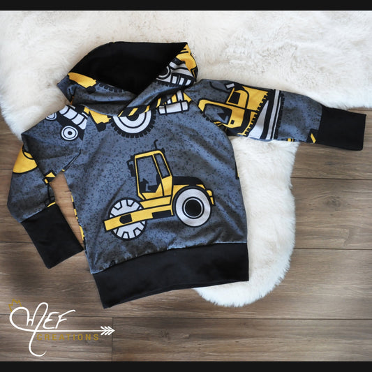 Hoodie bébé évolutif camions de construction