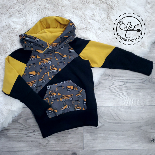 Hoodie garçon CAMIONS CONSTRUCTIONS - MOTIF EXCLUSIF MEF