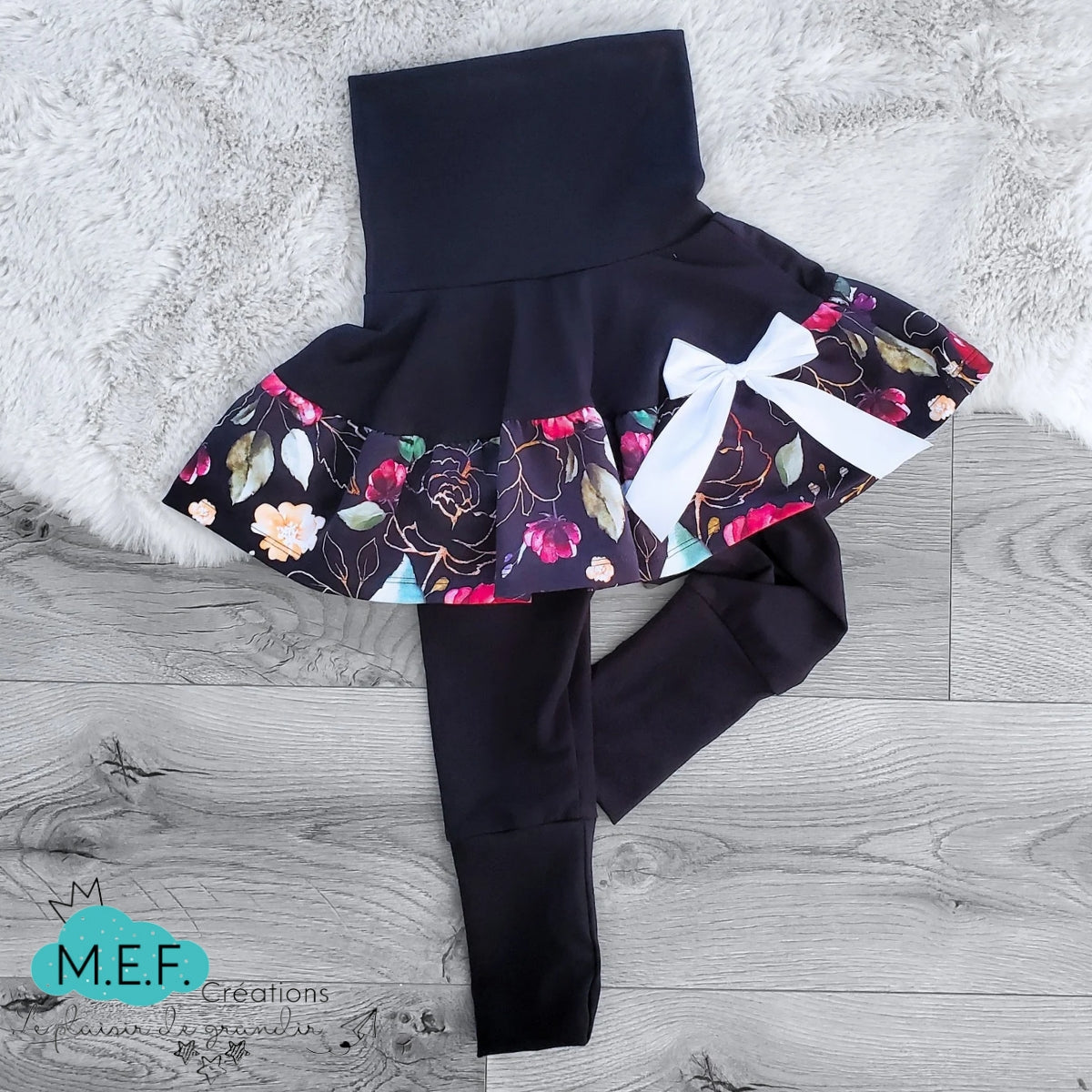 Jupe fillette legging intégré, fleuris ROUGE