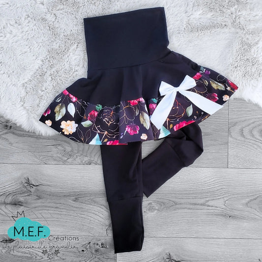 Jupe fillette legging intégré, fleuris ROUGE