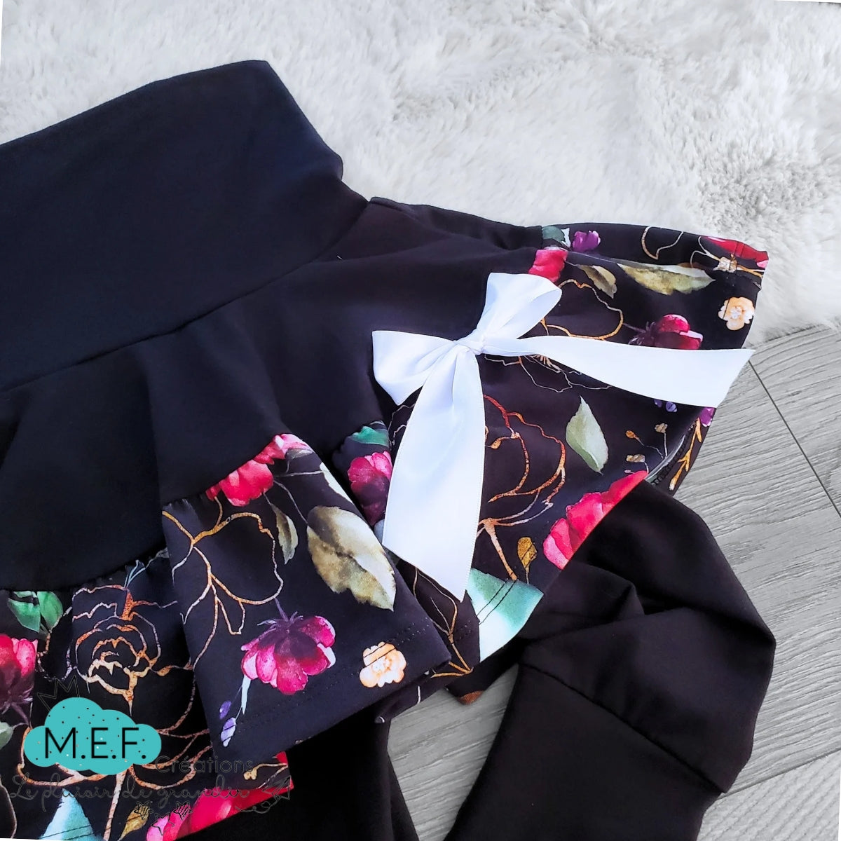 Jupe fillette legging intégré, fleuris ROUGE