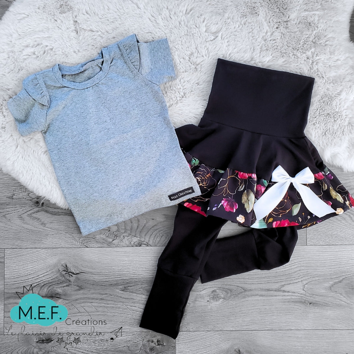 Jupe fillette legging intégré, fleuris ROUGE