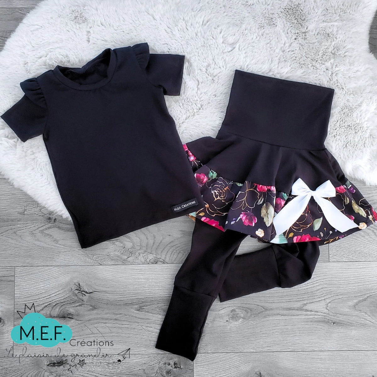 Jupe fillette legging intégré, fleuris ROUGE