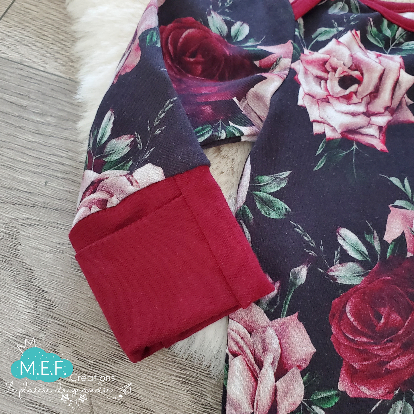 Dormeuse à noeud roses rouges, vêtement bébé 3 mois