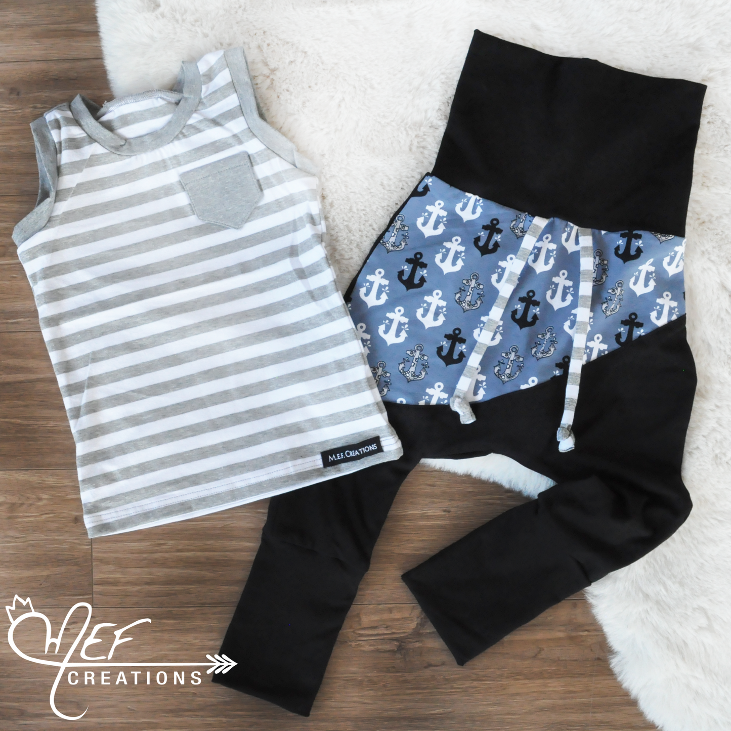 Pantalon évolutif ancre, coupe sarouel évolutif