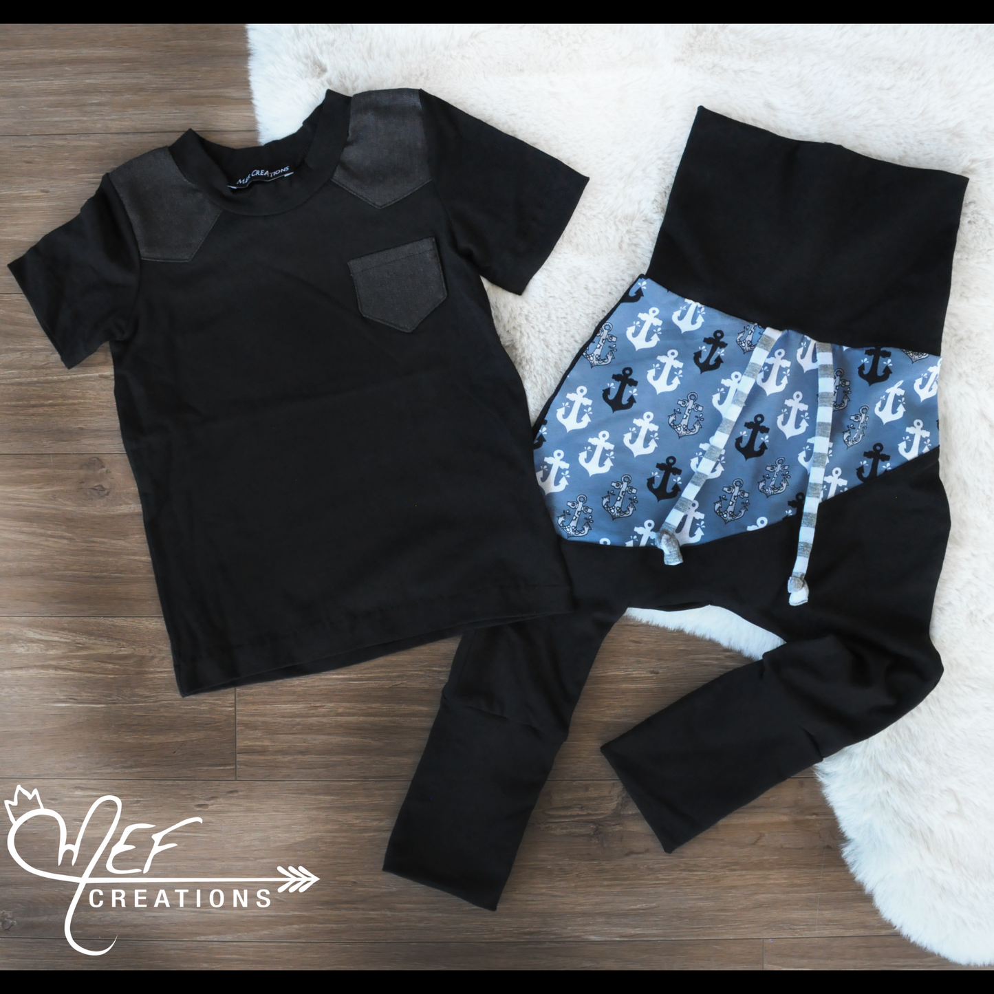 Pantalon évolutif ancre, coupe sarouel évolutif