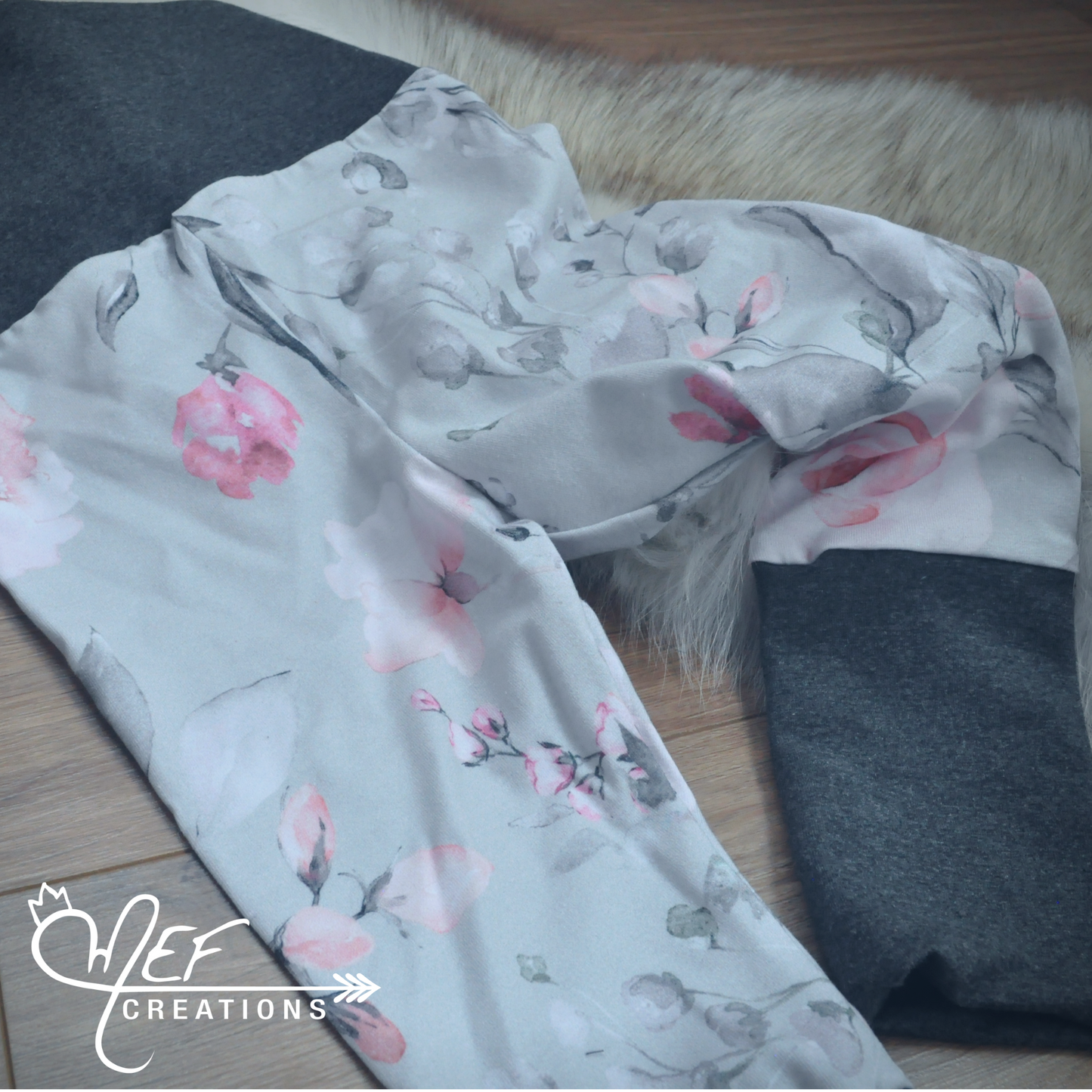 Legging fillette fleuris gris, LIQUIDATION, 3 à 12 mois