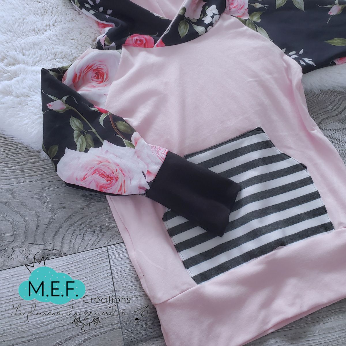 Hoodie lapin fleuris et rose pâle