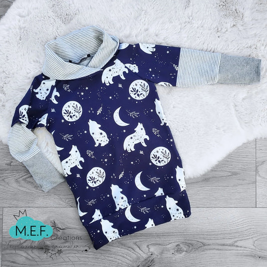 Tunique fillette col châle loup