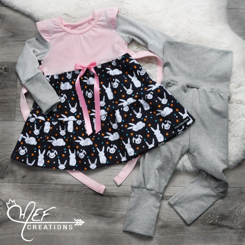 ensemble pâques bébé, robe lapin avec legging gris pâle